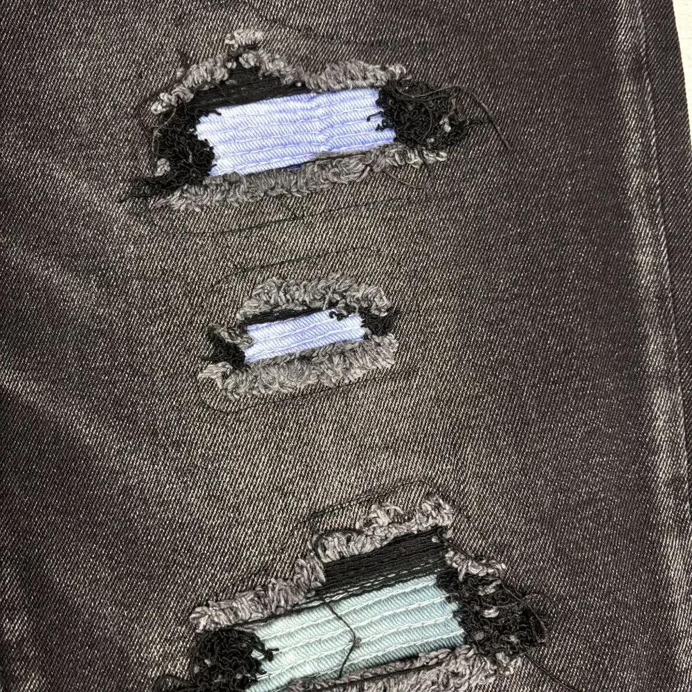 Embellish Mens Black Distressed Skinny Jeans With Colorful Patches Size 34 - Picture 5 of 16